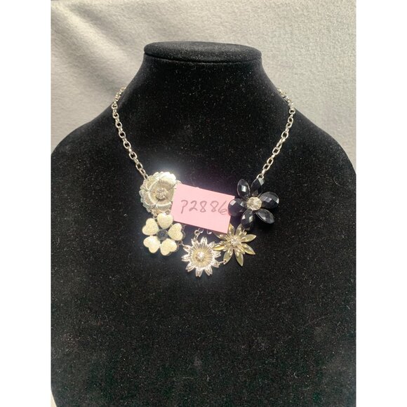 Floral Statement Necklace with Mixed Metal & Crystal Accents - Picture 9 of 9